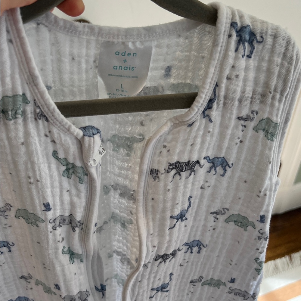 aden + anais White Sleep Sack with Blue and Gray Animal Print